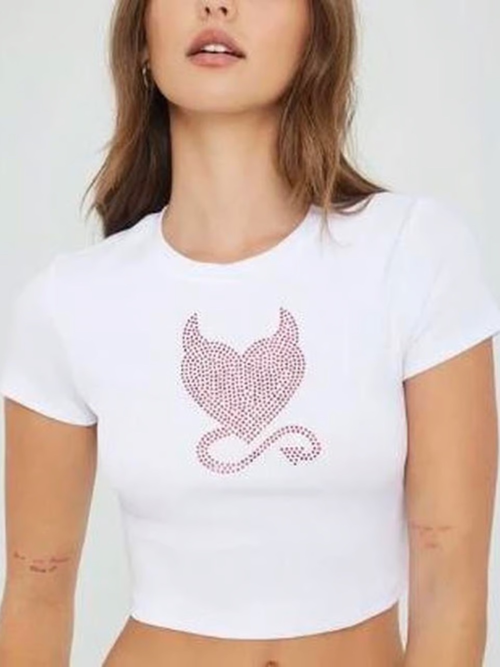 Garage Stormi Tee - White with Red Bling Devil Heart Graphic